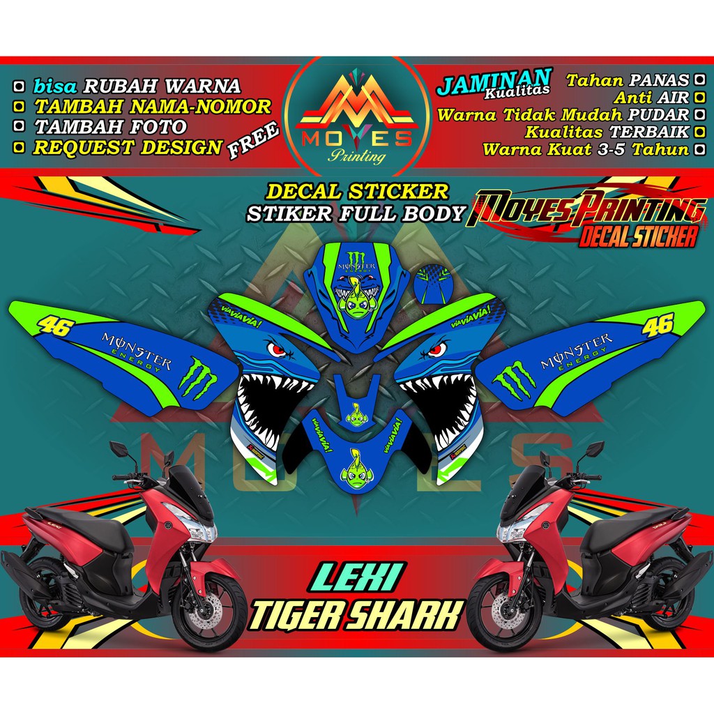 stiker yamaha lexi decal motor lexi sticker lexi motif tiger shark