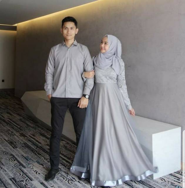 Setelan Baju Couple Gamis Koko Muslimah Gamis Pesta Kondangan Set Baju Pakaian Kopel Muslim Lebaran Gamis Couple Terbaru 2022 Mr. Gamis Couple Murah - Gamis Couple Mewah Tapi Kalem - Kirana Couple Ori Najwa Warna Navy Series