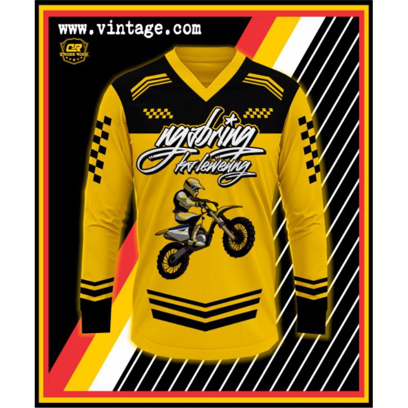 Jersey Motor Trail Cross Rock Baju Kaos Atasan Tangan Panjang Pakaian Olahraga Pria Sablon Printing