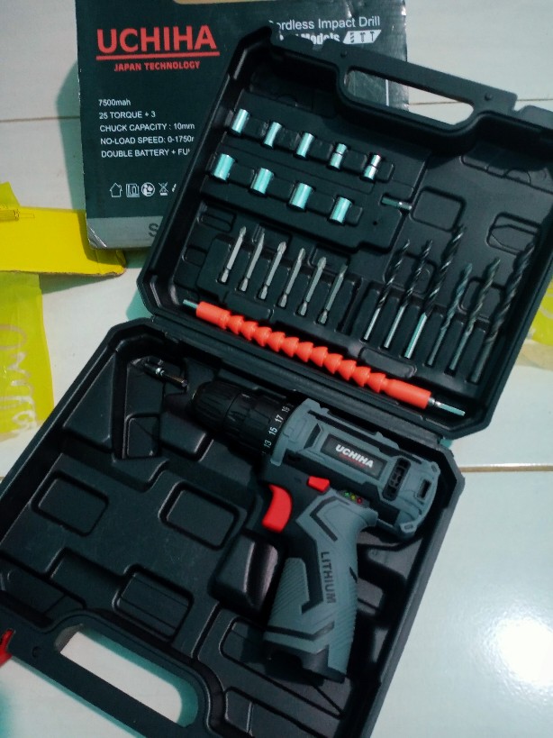 Mesin Bor Baterai Kayu Besi Obeng Elektrik Uchiha Japan Cordless Drill