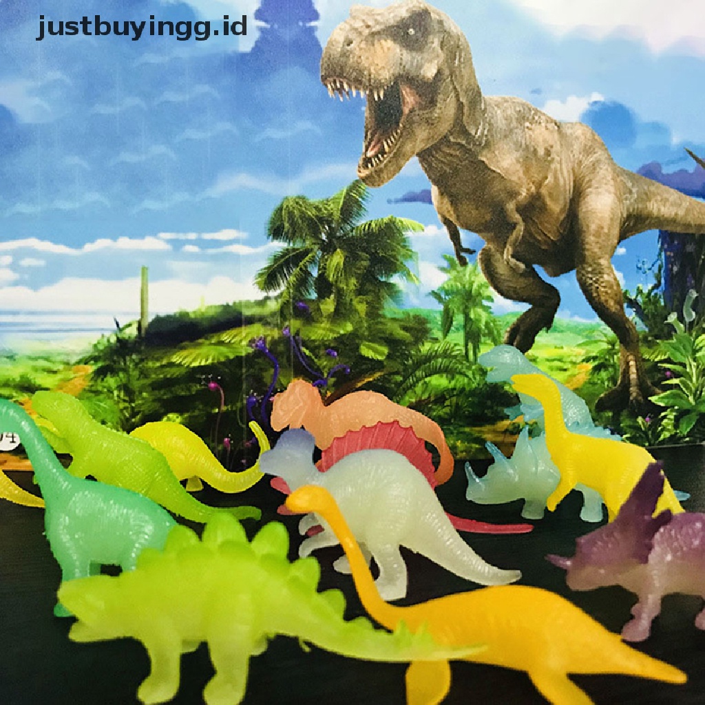 (Justbuyingg.Id) 16pcs / Set Mainan Dinosaurus Jurassic Glow In The Dark