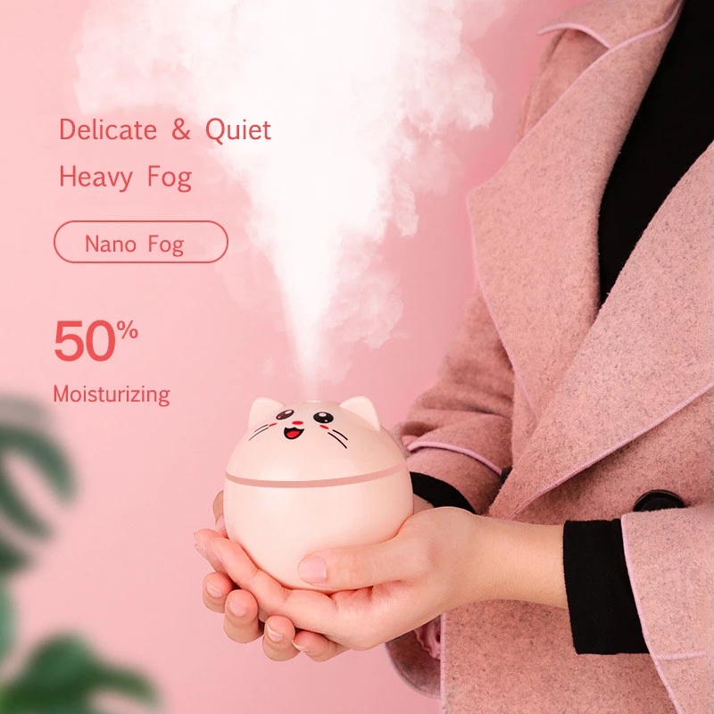 [300ml Mini Lucky Cat Humidifier With Color Night Light] [Cute Portable USB Air Purifier] [Ultrasonic Aromatherapy Atomizer] [Home &amp; Office &amp; Car Atomizer]