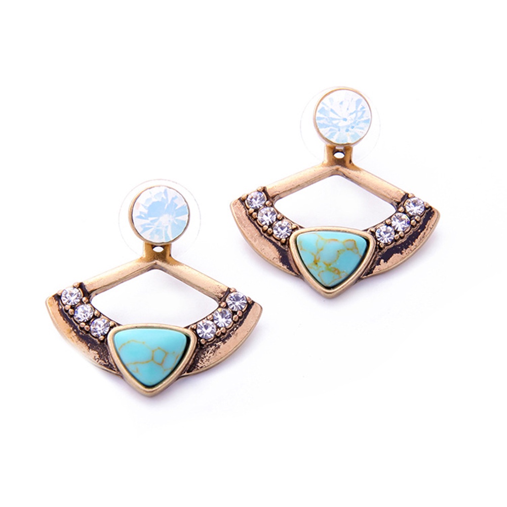 Hu Hu Hu Hu Hu Alat Bantu Pasang Kacamata♡ Anting Tusuk Bentuk Kipas Hias Berlian Imitasi Warna Turquoise Untuk Wanita