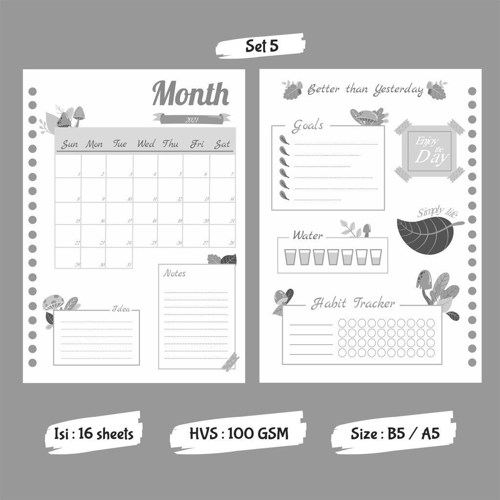 

Monthly Planner - Binder Loose Leaf A5 & B5 - Hitam Putih