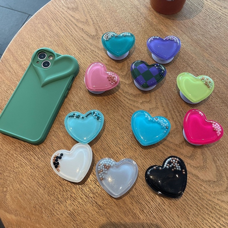 Colorful Heart Beads Popsocket Phone Golder Pegangan HP Lucu