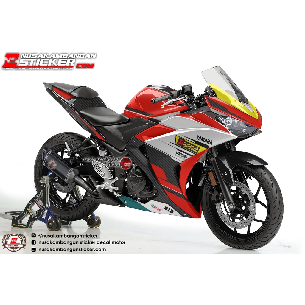 Stiker Decal Motor Yamaha R25 Full Body Merah Putih Cakrapovic Grafis Racing Team Sticker Custom Var