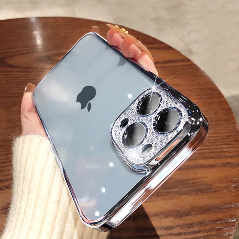 Luxury Glitter Diamod Lens Protector Transparent Case For iPhone 11 12 13 Pro Max Xs max XR Plating Soft Clear Silicone Shockproof Cover