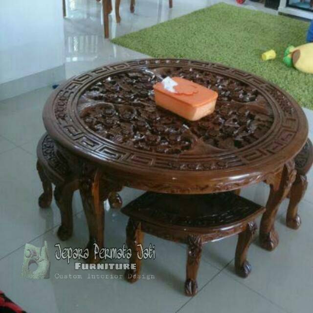 Meja osin bulat ( meja kopi jati, coffee table, furniture jepara )