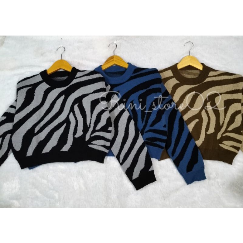 CREWNECK ZEBRA / SWEATER CROP KOREA RAJUT LEMBUT | BLOUSE / ATASAN IMFORT MOTIF  ZEBRA