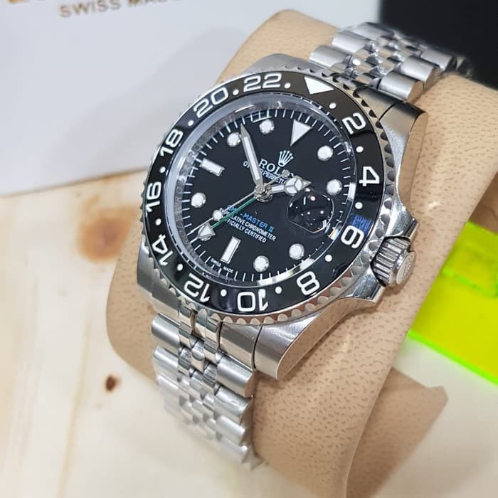Jam Tangan Rolex Gmt Master Ii Silver Black Dial