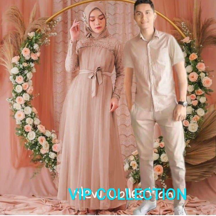 Recomended AC - Couple Mikayla/Dress Muslim/Baju Pasangan Muslim/Gamis Muslimah Terbaru/Gaun Pesta M