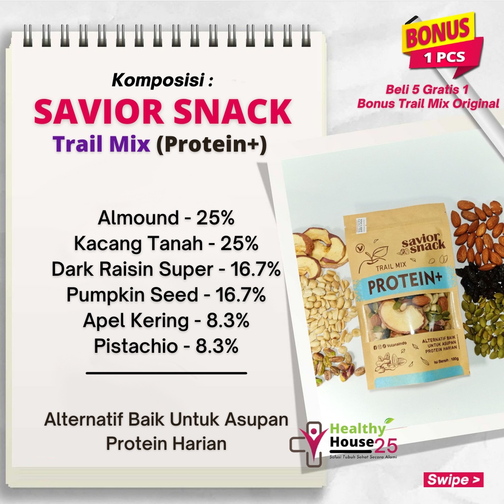 Cemilan Enak dan Murah 1 Paket Campur - Trail Mix Kacang-Kacangan, Biji-Bijian, Buah-Buahan Kering Siap Makan - Kacang Almond, Walnut, Cashew, Raisin, Gojiberry, Pumpkin Seed, Apricot, Cranberry, Sunflower, Kacang Tanah, Pistachio, Mete, Pili, Hazelnut