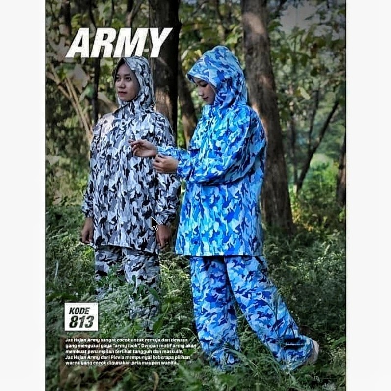 Jas Hujan Jaket Celana ARMY - Raincoat Mantel Hujan ARMY ARMI Doreng Loreng Tentara Plevia 813