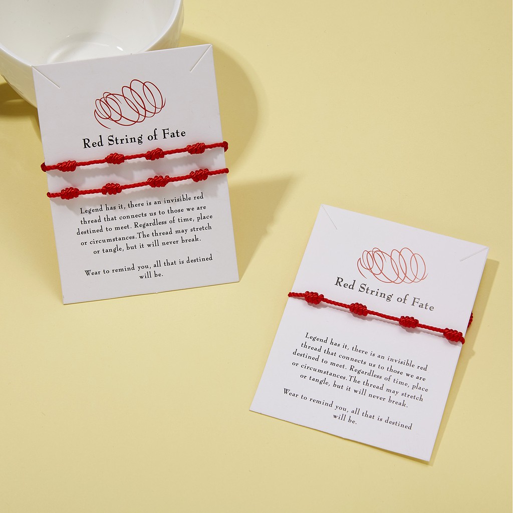 Red string of fate 7 knot red string lucky friendship woven adjustable paper card bracelet