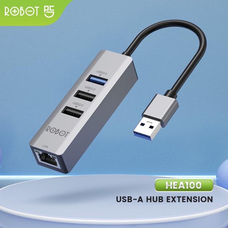 ROBOT HEA100 4 in 1 USB Hub 3.0 / 2.0 with 10 / 100 Mbps LAN RJ45 Ethernet Adapter Plug and Play Compatible For Windows / Linux / Vizta / Mac OS Original - Garansi 1 Tahun