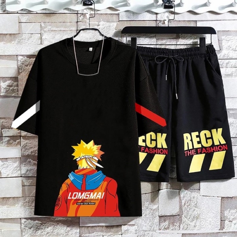 SETELAN PRIA BAJU KAOS NARUTO SATU STEL COWOK + CELANA PENDEK PREMIUM