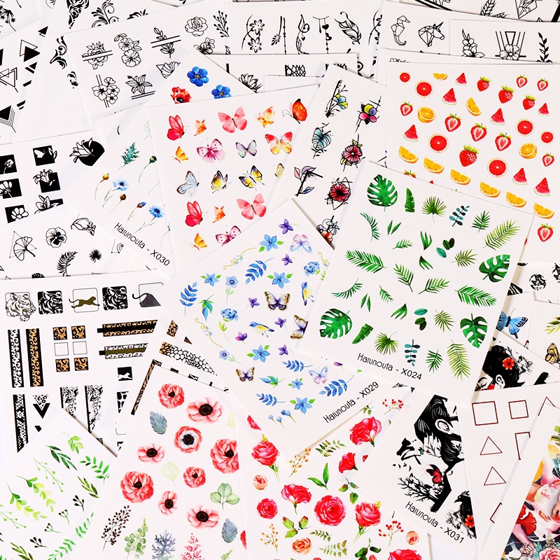 Harunouta Stiker Decal Transfer Air Motif Buah / Bunga / Daun Untuk Dekorasi Nail Art / Kutek Gel UV