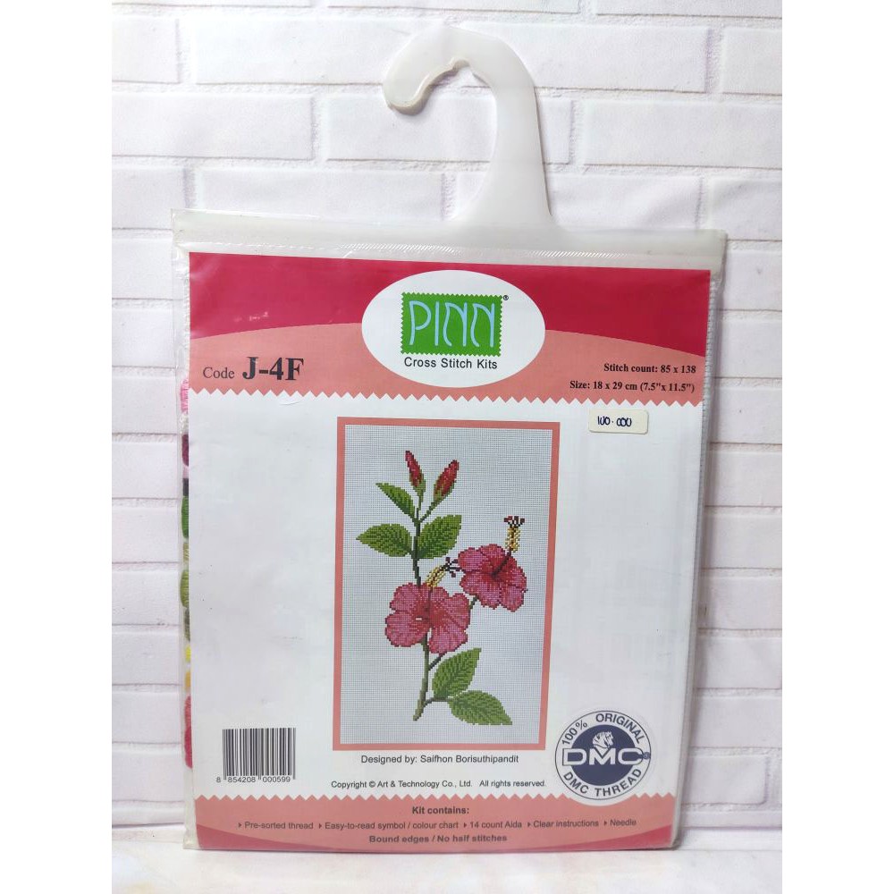 DISKON Paket DIY Craft Sulam Kristik Strimin Ori PINN J-4F Bunga Flower Hibiscus Kembang Sepatu