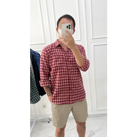 Uniqlo Long Sleeve Plaid Flannel Shirt kemeja pria-6
