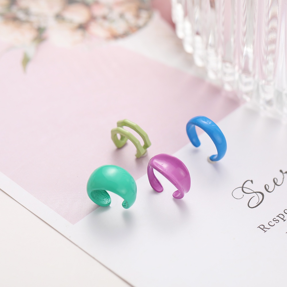 4pcs/set Korean Colorful Circle Resin Ear Clip Set Retro Non-pierced Earrings Women Jewelry Accessories