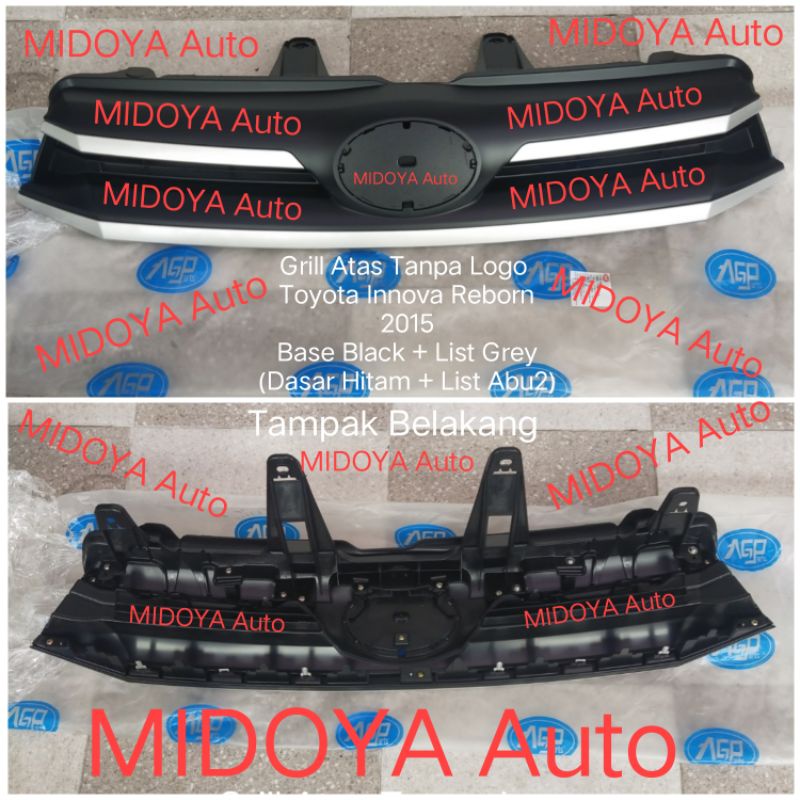 Grill Atas Tanpa Logo Toyota Innova Reborn 2015 Base Black + List Grey
