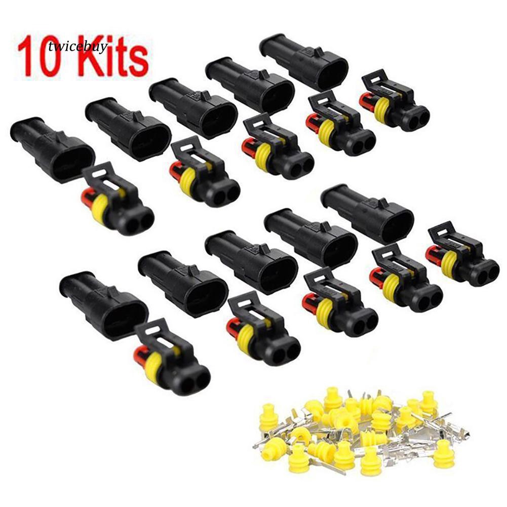 2pin Way Sealed Auto Car Waterproof Electrical Connector Plug Kit 10x 1 pin