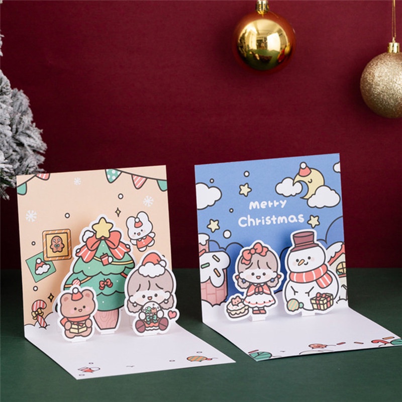 TK Happy New Year Greeting Card Merry Christmas Cards with Envelope Kids Mini Postcard Gift Card Xmas Party