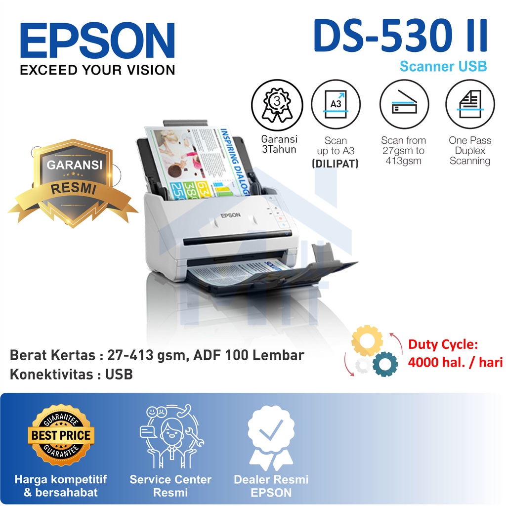 (PACKING KAYU) Scanner Epson DS-530II DS-530 II DS530II DS530 II DS 530 II A3 USB Cepat RESMI