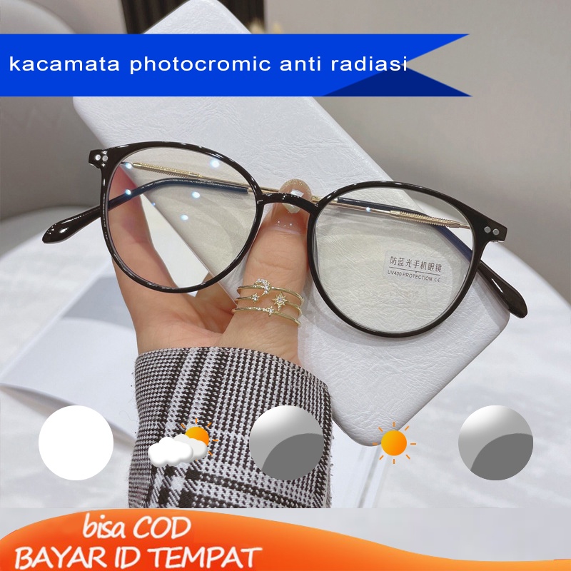 COD✨kacamata photocromic anti radiasi Kaca mata Komputer Anti-radiasi Cahaya Anti-Biru Tanpa Derajat Kacamata Datar fashion wanita korea