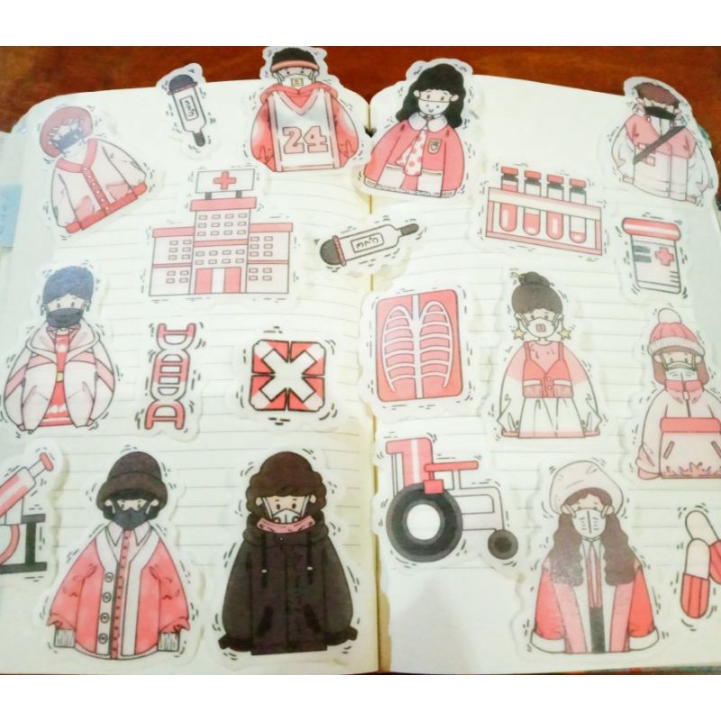 

sticker stiker lucu unik disposable mask pink series