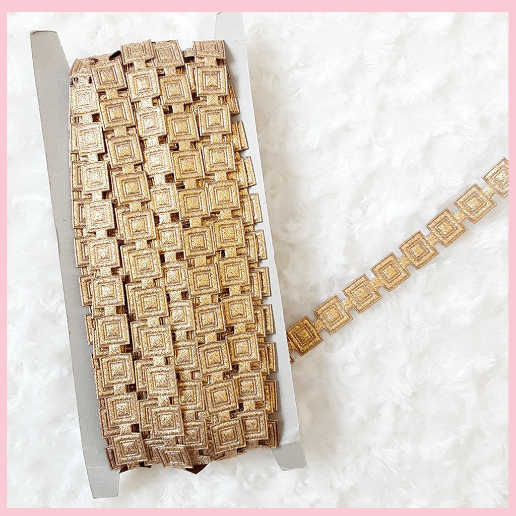 [PER ROLL] Renda Motif Kotak 3D - vintage rustic hiasan baju aksesoris hiasan hiasan mukena hiasan h