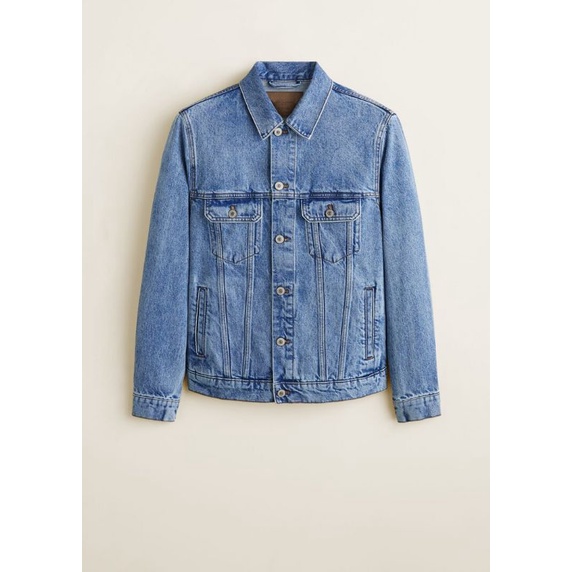 Mango man Faded medium wash denim jacket - M
