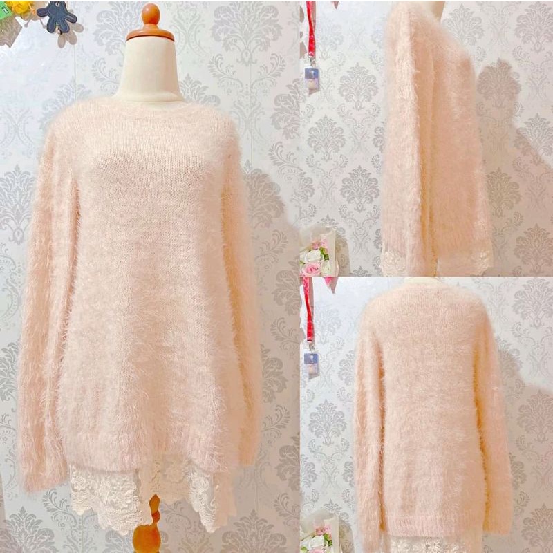 Sweater Knit Vintage Oversize Fluffy Bulu Lace