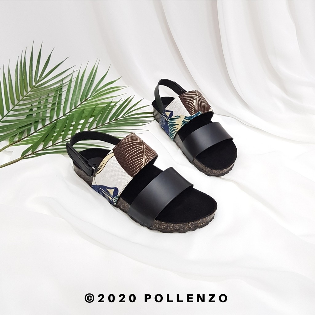 Pollenzo - Naila Birken Flip Flop Sandal Wanita Kombinasi Tali Kape-88-HITAM