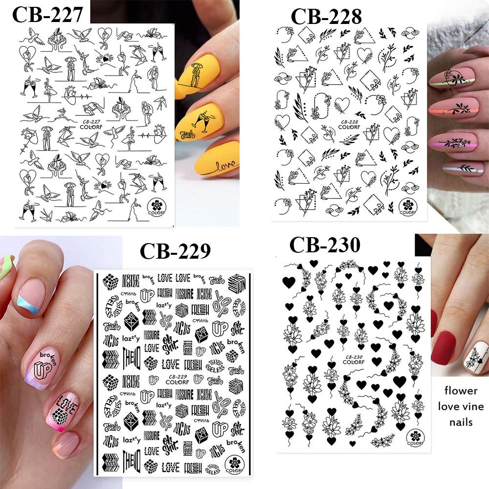 R-flower Stiker Kuku Valentine Love Geometris 3D Hitam