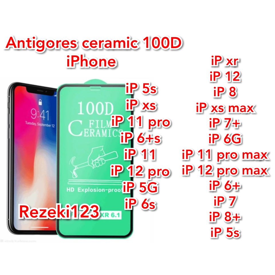 Iphone 12/12Pro/12Pro Max/5G/5S/6G/6S/6+/6+S/7/7+/8/8+/XR/XS Max/11/11 Pro AntiGores Ceramic 100D