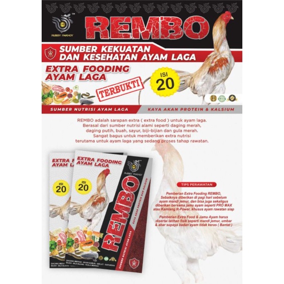 REMBO EXTRA FOODING dan multivitamin ayam laga isi 20 butir