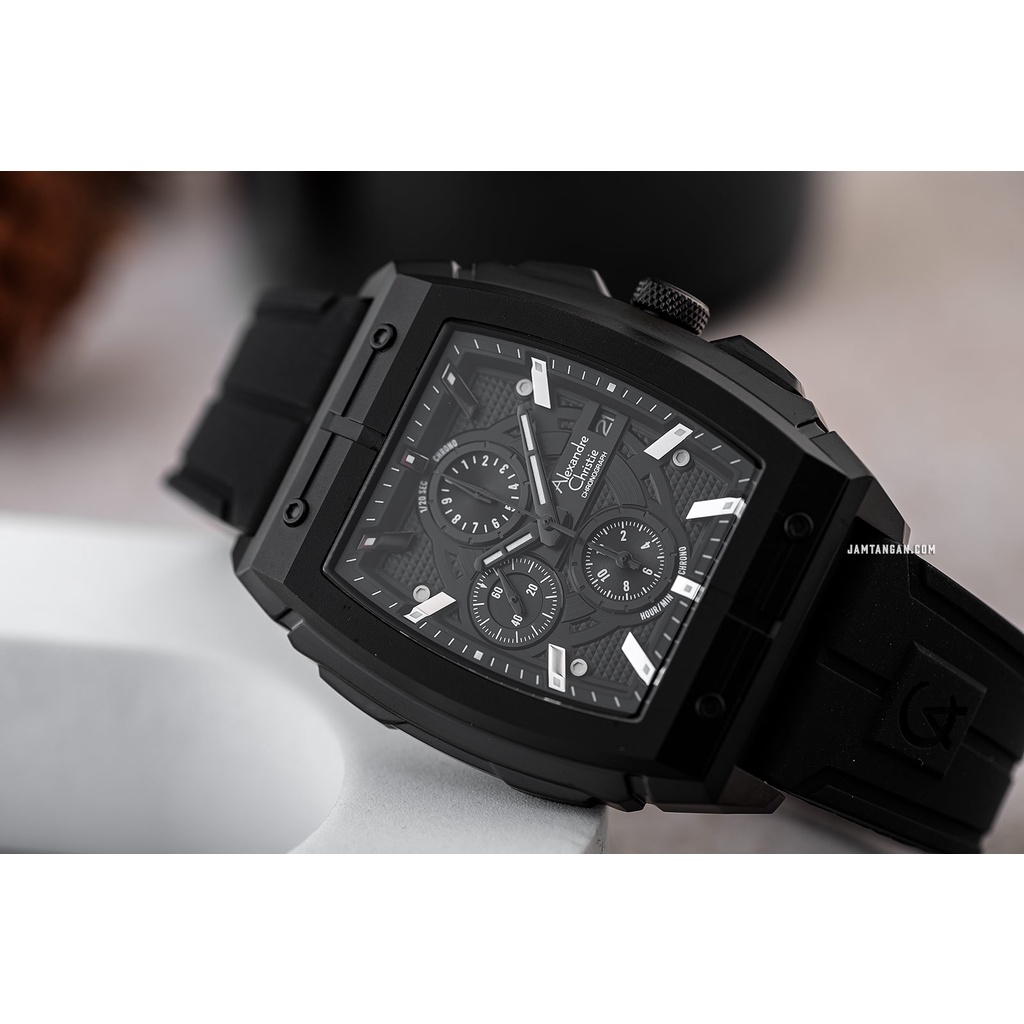 Alexandre Christie AC 6598 MC RIPBA Chronograph Men Black Dial Black Rubber Strap