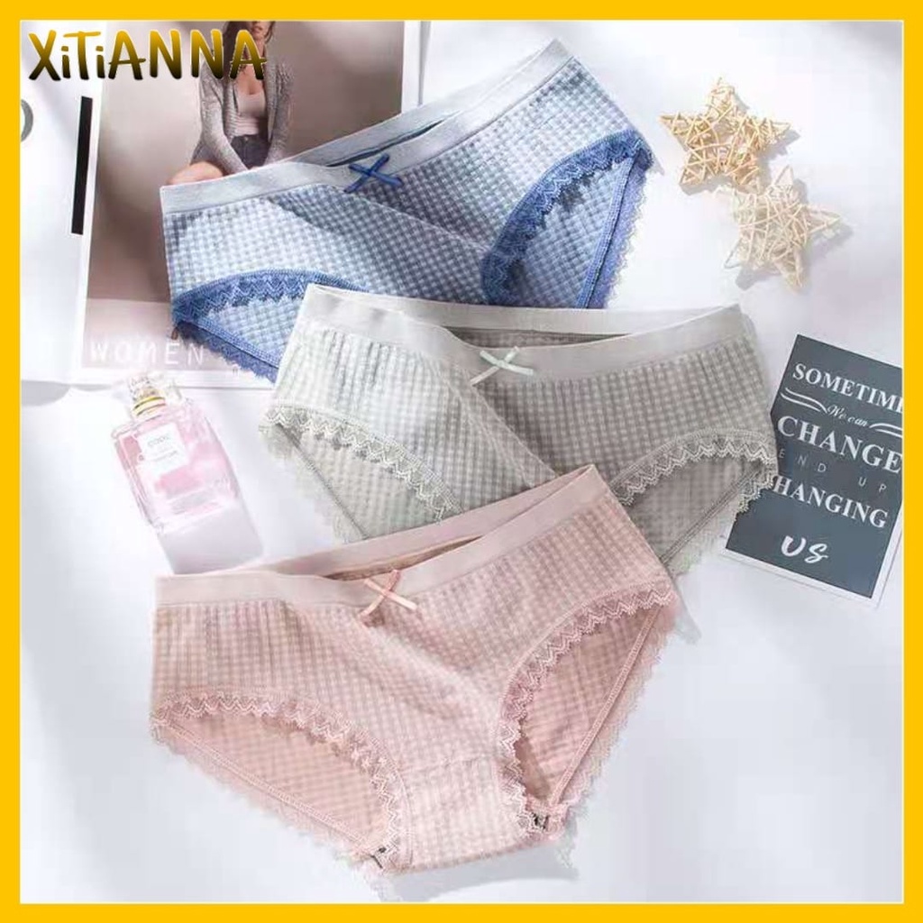XT Celana Dalam Underwear Cewek Pita Kotak-Kotak Polos Katun Surabaya CD Ready Stok CD36