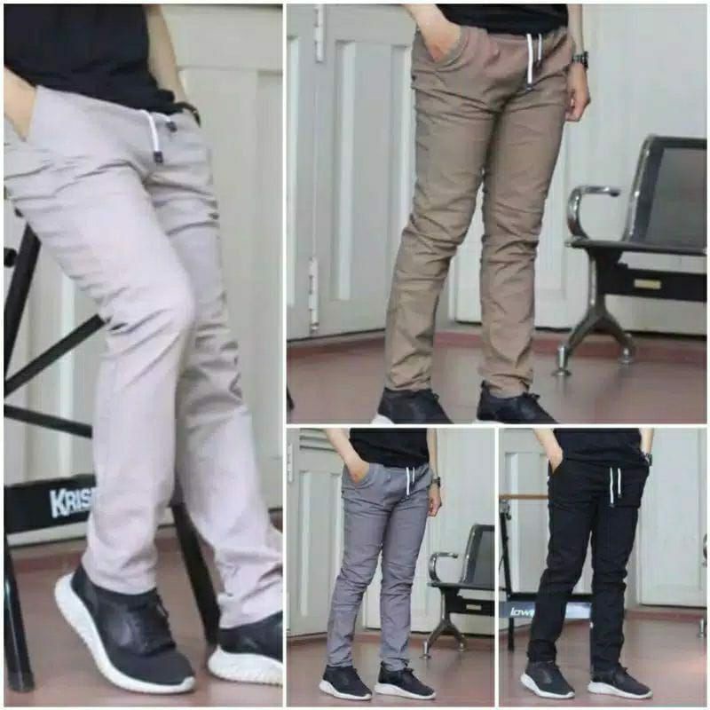 Celana panjang chino pria slimfit 27-38 HITAM MOCA GREY CREAM