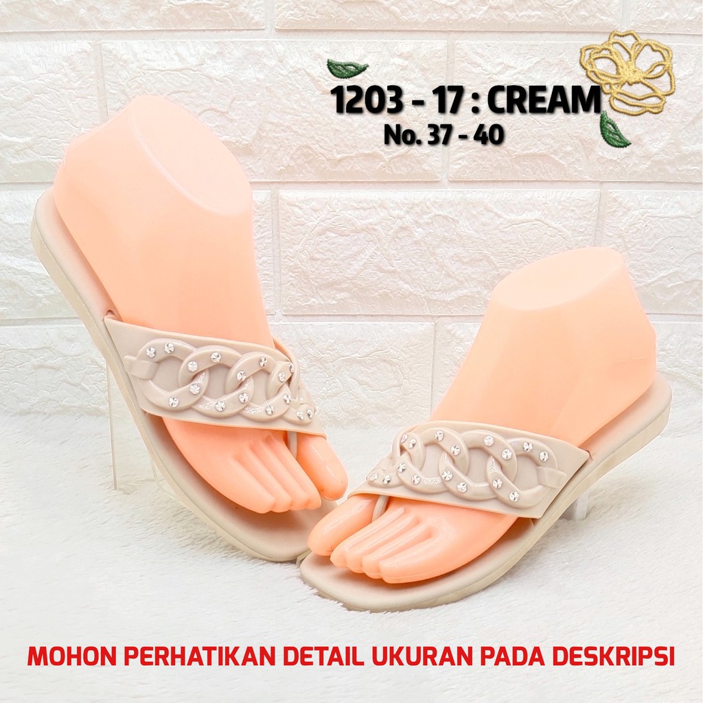 ✨ COD ✔️ Balance 1203 17 Original Sendal Jepit Tali Lebar Kecil Jelly Motif Rantai + Mutiara Cantik