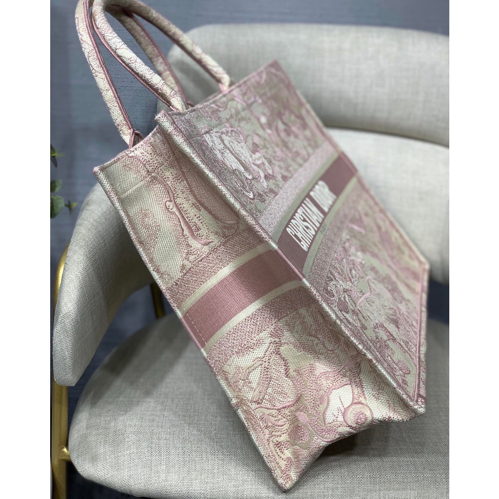 premium tas CD book tote pink toile de jouy embroidery