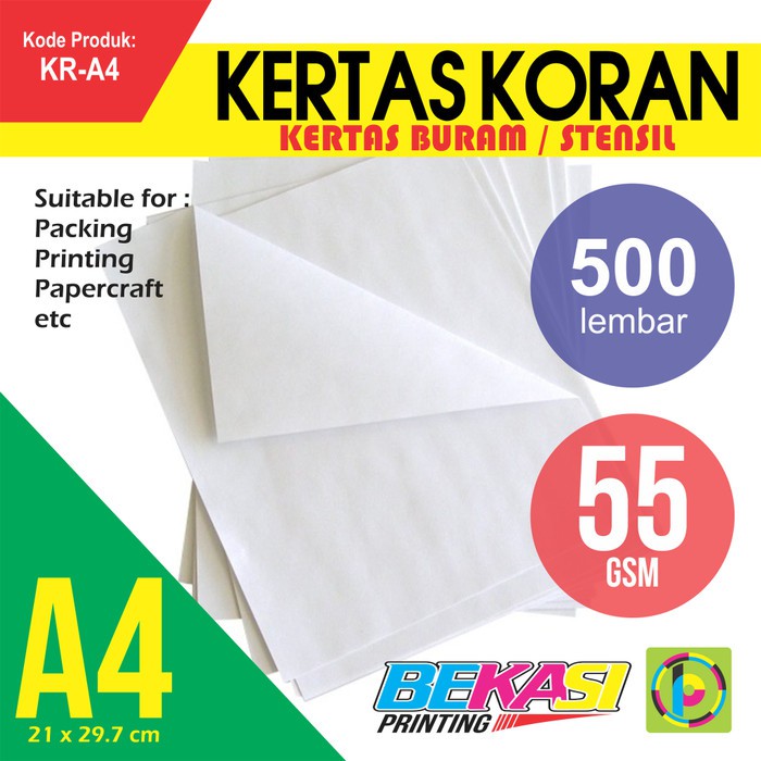 

Dijual Kertas Koran A4 | 500 lembar | Buram / Stensil Diskon