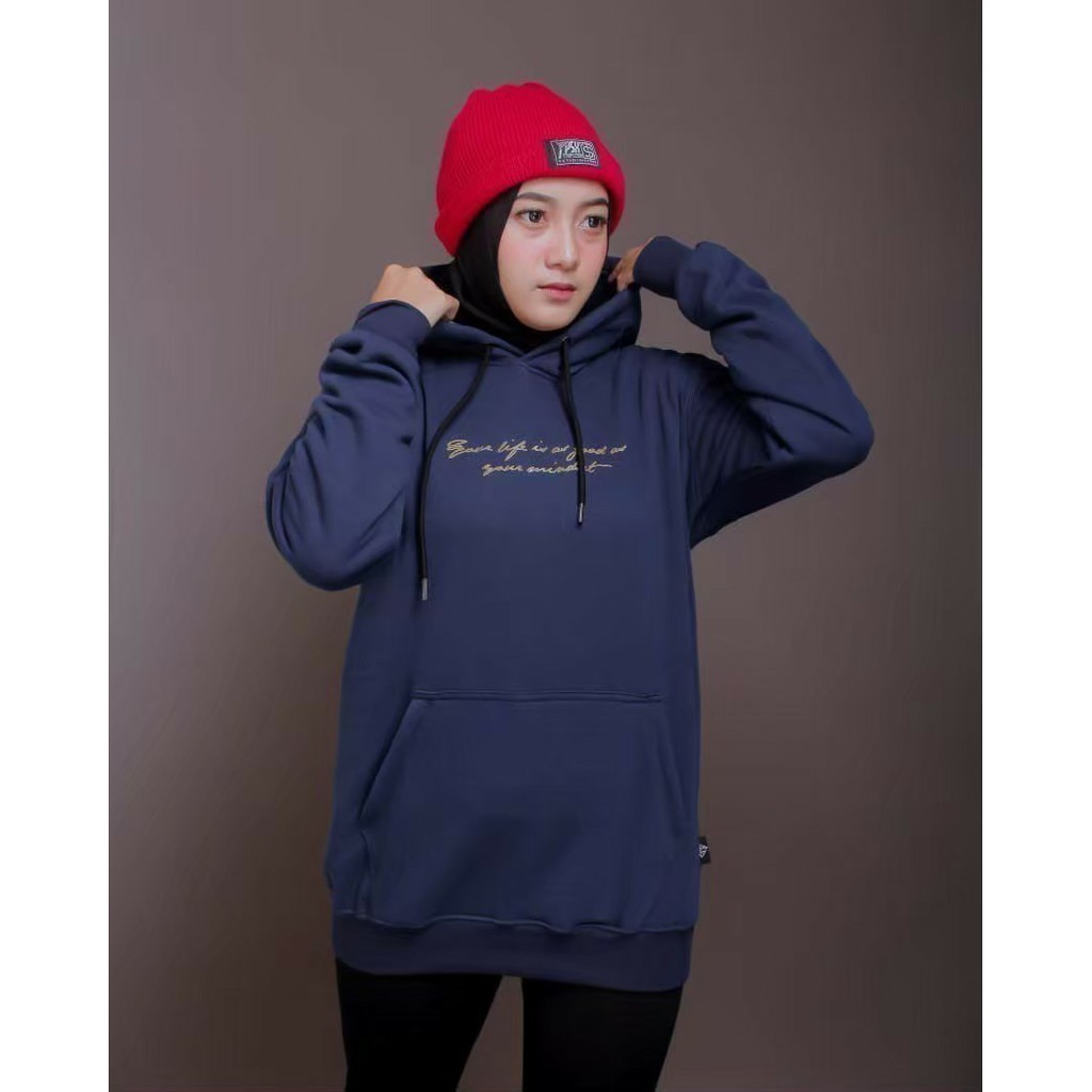 Sweater Hoodie Pria Wanita Triplesix - Sablon Warna Navy M - XXL