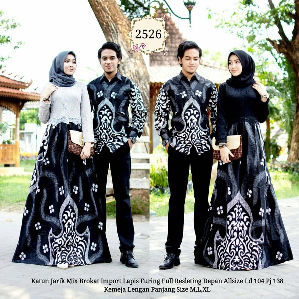 Batik Couple Gamis Brokat 2526 Hitam Putih Baju Batik Untuk Pesta Kondangan