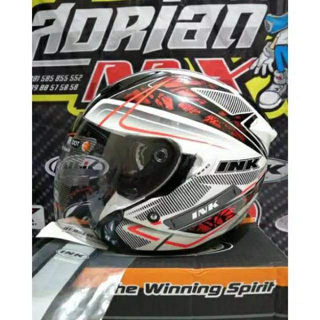 HELM INK METRO MOTIF 1 WHITE RED FLUO DOUBLE VISOR HELM TOURING INK METRO ORIGINAL ASLI MURAH NO KW