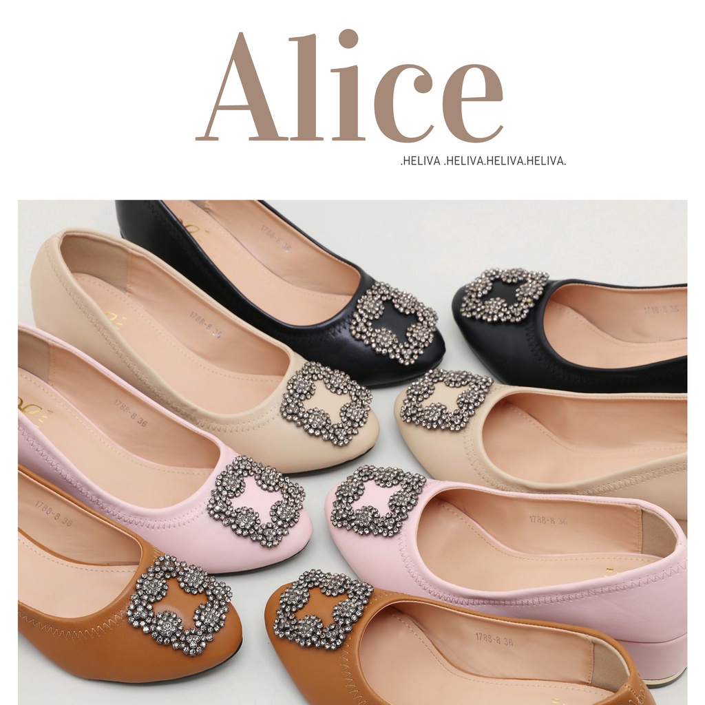 HELIVA ALICE High Heels 6cm Chunky Hak Jewel Buckle Bahan Kulit 1788-8 Original Brand Heels Pesta