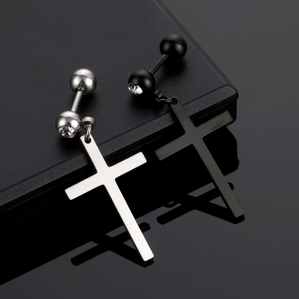 Needway Anting Hoop Salib Pria Wanita Korea Punk Zirkon Perhiasan Fashion