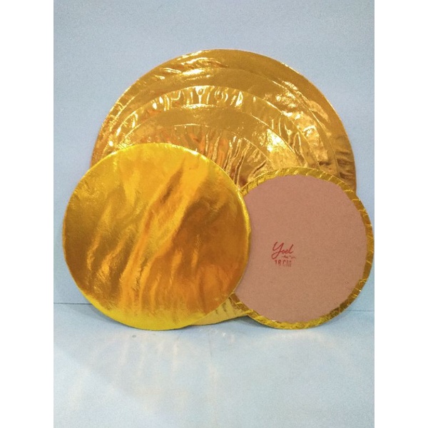 Tatakan/Alas Tart Hardcover Bulat Gold (isi 2 pcs)