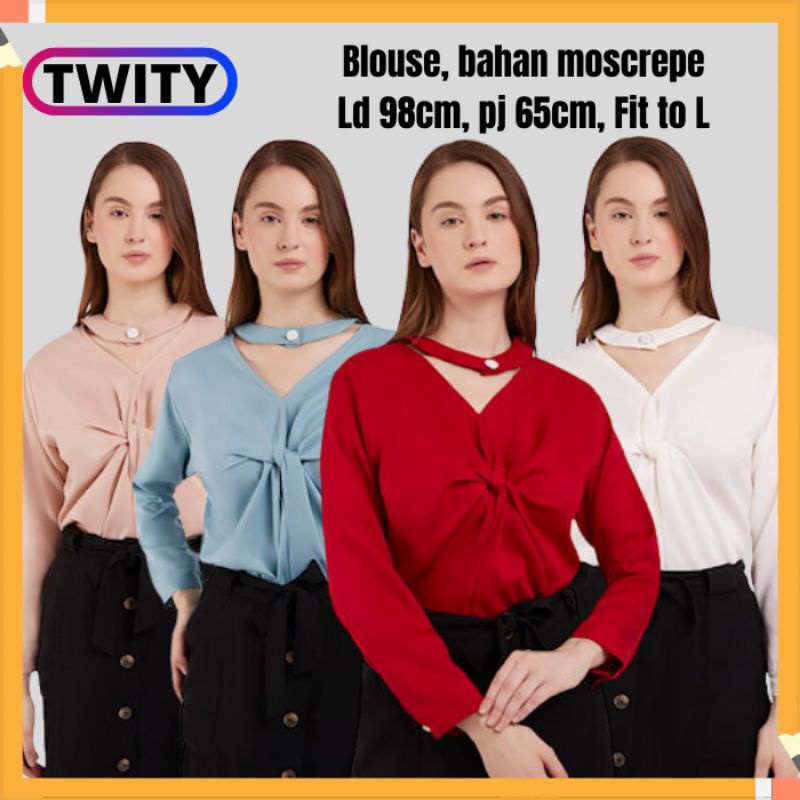 Baju Blouse Blus Kerja Wanita Atasan Polos Cewek Kemeja Putih White Lengan Panjang Perempuan Korea K